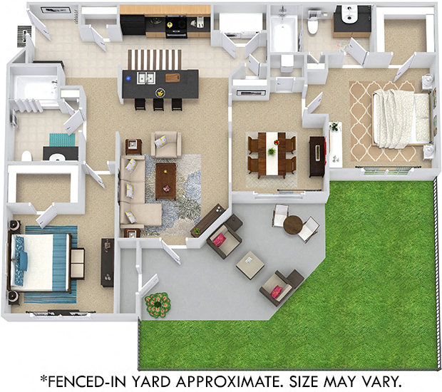 Floor plan for 2 beds, 2 baths, 1156 sqft